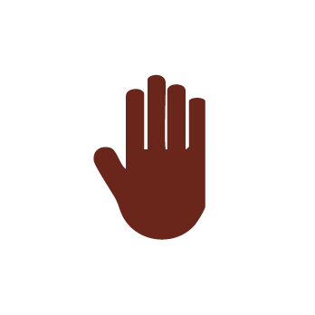 A simple brown hand icon with fingers extended upright, shown on a plain light gray background.